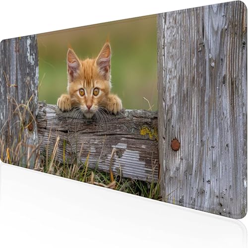 Katze Mauspad 800x400x3mm, Gaming Mauspad Gelb Unterlage Schreibtisch with Stitched Edges Wassxerdicht Non-Slip Rubber Base Desk Mat für Pc, Büro Gaming Zubehör Laptop, Geschenke für Männer K-6 von JEPGFOU