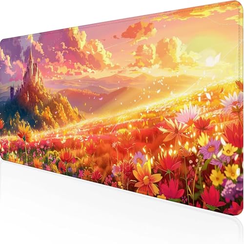 Landschaft Mauspad 600x300mm, Gaming Mauspad Gelb Unterlage Schreibtisch with Stitched Edges Wassxerdicht Non-Slip Rubber Base Desk Mat für Pc, Büro Gaming Zubehör Laptop, Geschenke für Männer 2-S von JEPGFOU
