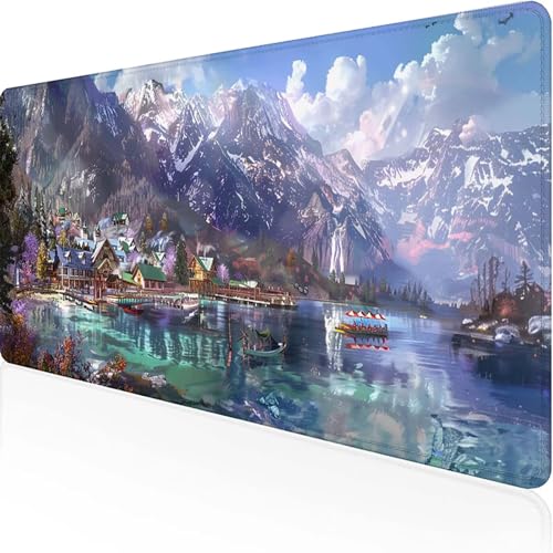 Landschaft Mauspad 800x300mm, Gaming Mauspad Blau Unterlage Schreibtisch with Stitched Edges Wassxerdicht Non-Slip Rubber Base Desk Mat für Pc, Büro Gaming Zubehör Laptop, Geschenke für Männer 2-P von JEPGFOU