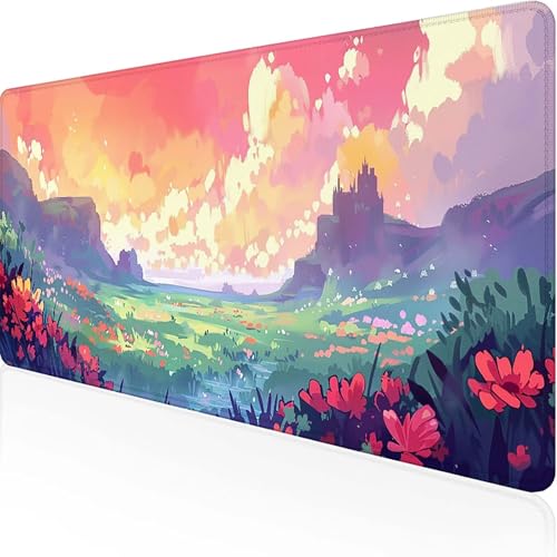 Landschaft Mauspad 800x400x3 mm, Gaming Mauspad Gelb Unterlage Schreibtisch with Stitched Edges Wassxerdicht Non-Slip Rubber Base Desk Mat für Pc, Büro Gaming Zubehör Laptop, Geschenke für Männer 3-9 von JEPGFOU