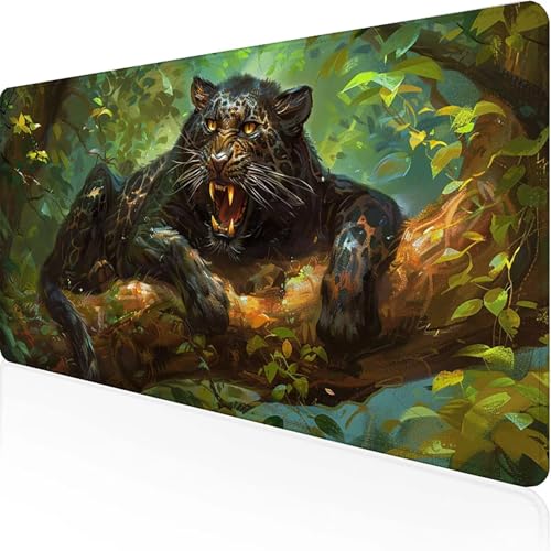 Leopard Mauspad 1000x500x3 mm, Gaming Mauspad Schwarz Unterlage schreibtisch With Stitched Edges Wassxerdicht Non-Slip Rubber Base Desk Mat für Pc, Büro Gaming Zubehör Laptop, Geschenke für Männer G-R von JEPGFOU