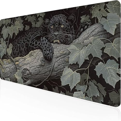Leopard Mauspad 1000x500x3 mm, Gaming Mauspad Schwarz Unterlage schreibtisch With Stitched Edges Wassxerdicht Non-Slip Rubber Base Desk Mat für Pc, Büro Gaming Zubehör Laptop, Geschenke für Männer 8-8 von JEPGFOU