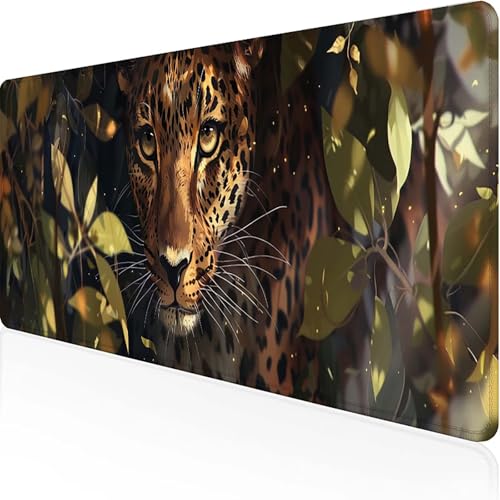 Leopard Mauspad 600x300x3mm, Gaming Mauspad Gelb Unterlage Schreibtisch with Stitched Edges Wassxerdicht Non-Slip Rubber Base Desk Mat für Pc, Büro Gaming Zubehör Laptop, Geschenke für Männer 2-4 von JEPGFOU