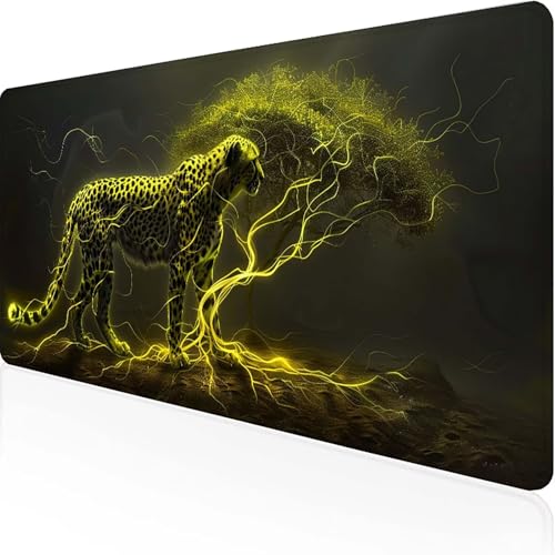 Leopard Mauspad 600x300x3mm, Gaming Mauspad Schwarz Unterlage Schreibtisch with Stitched Edges Wassxerdicht Non-Slip Rubber Base Desk Mat für Pc, Büro Gaming Zubehör Laptop, Geschenke für Männer 1-R von JEPGFOU