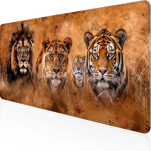Löwe Mauspad 1000x500x3 mm, Gaming Mauspad Gelb Unterlage Schreibtisch with Stitched Edges Wassxerdicht Non-Slip Rubber Base Desk Mat für Pc, Büro Gaming Zubehör Laptop, Geschenke für Männer D-8 von JEPGFOU
