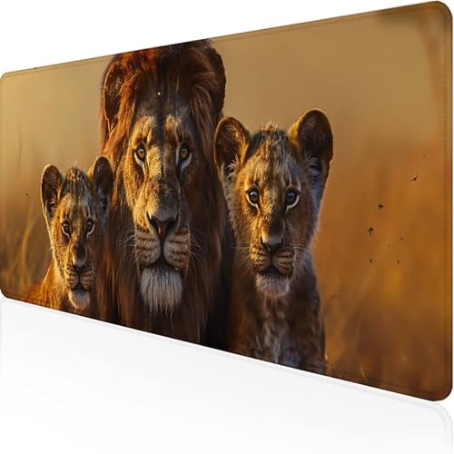 Löwe Mauspad 600x300mm, Gaming Mauspad Gelb Unterlage Schreibtisch with Stitched Edges Wassxerdicht Non-Slip Rubber Base Desk Mat für Pc, Büro Gaming Zubehör Laptop, Geschenke für Männer H-J von JEPGFOU