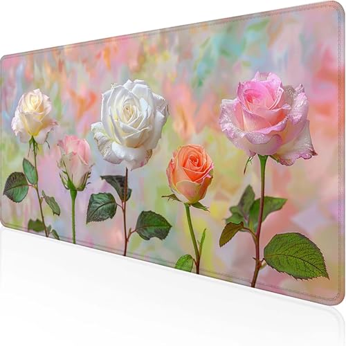 Mauspad Blume Mousepad XXL 700x300mm Rosa Gaming Mauspad with Stitched Edges Wasserdicht rutschfest Maus Pad für Bürozubehör Laptop Verbessert Präzision und Geschwindigkei, Geschenke für Männer 3-9 von JEPGFOU