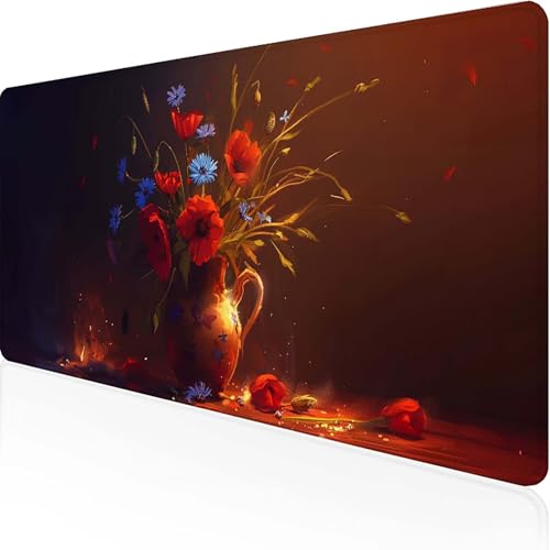 Mauspad Blume Mousepad XXL 700x300mm Rot Gaming Mauspad with Stitched Edges Wasserdicht rutschfest Maus Pad für Bürozubehör Laptop Verbessert Präzision und Geschwindigkei, Geschenke für Männer 6-B von JEPGFOU