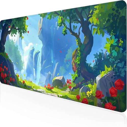 Mauspad Blume Mousepad XXL 700x300x3mm Rot Gaming Mauspad with Stitched Edges Wasserdicht rutschfest Maus Pad für Bürozubehör Laptop Verbessert Präzision und Geschwindigkei, Geschenke für Männer 4-5 von JEPGFOU