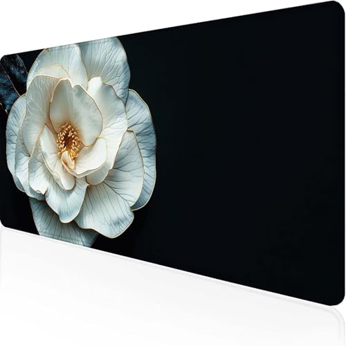 Mauspad Blume Mousepad XXL 900 x 300 x 3mm Schwarz Gaming Mauspad with Stitched Edges Wasserdicht rutschfest Maus Pad für Bürozubehör Laptop Verbessert Präzision und Geschwindigkei, Geschenke 6-L von JEPGFOU