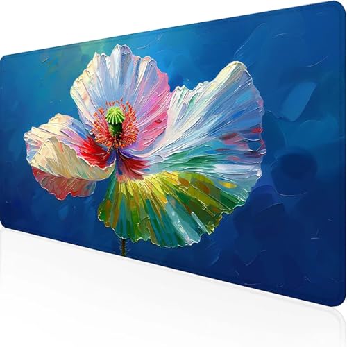 Mauspad Blume Mousepad XXL 900 x 400 x 3mm Blau Gaming Mauspad with Stitched Edges Wasserdicht rutschfest Maus Pad für Bürozubehör Laptop Verbessert Präzision und Geschwindigkei, Geschenke S-3 von JEPGFOU