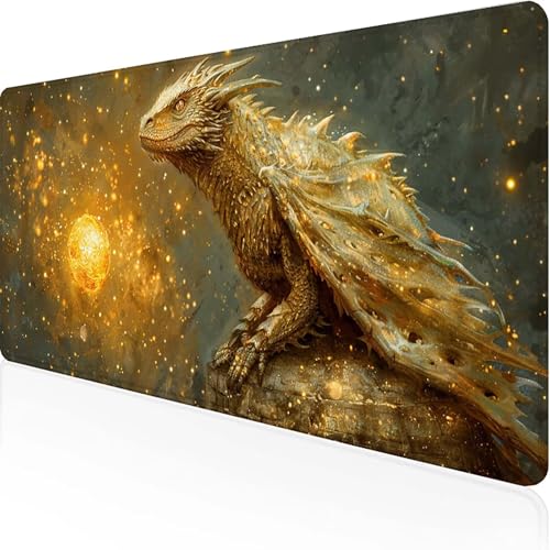 Mauspad Drachen Mousepad XXL 700x300x3mm Gelb Gaming Mauspad with Stitched Edges Wasserdicht rutschfest Maus Pad für Bürozubehör Laptop Verbessert Präzision und Geschwindigkei, Geschenke 7-I von JEPGFOU