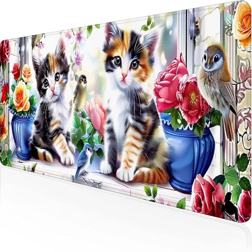 Mauspad Katze Mousepad XXL 900x300x3 mm Schwarz Gaming Mauspad with Stitched Edges Wasserdicht rutschfest Maus Pad für Bürozubehör Laptop Verbessert Präzision und Geschwindigkei, Geschenke C-4 von JEPGFOU