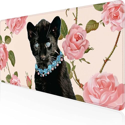 Mauspad Leopard Mousepad XXL 900x300x3mm Schwarz Gaming Mauspad with Stitched Edges Wasserdicht rutschfest Maus Pad für Bürozubehör Laptop Verbessert Präzision und Geschwindigkei, Geschenke 6-0 von JEPGFOU