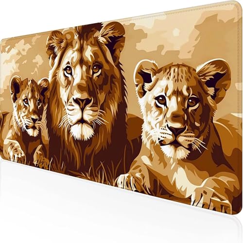 Mauspad Löwe Mousepad XXL 900x400x3 mm Gelb Gaming Mauspad with Stitched Edges Wasserdicht rutschfest Maus Pad für Bürozubehör Laptop Verbessert Präzision und Geschwindigkei, Geschenke für Männer 1-3 von JEPGFOU