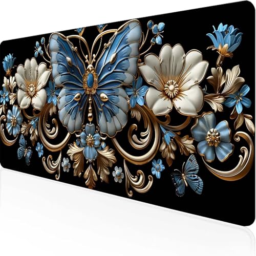 Mauspad Schmetterling Mousepad XXL 900x300x3mm Schwarz Gaming Mauspad with Stitched Edges Wasserdicht rutschfest Maus Pad für Bürozubehör Laptop Verbessert Präzision und Geschwindigkei, Geschenke 4-5 von JEPGFOU