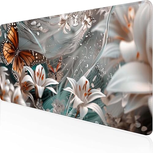 Schmetterling Mauspad 1500x800x3mm, Gaming Mauspad Schwarz Unterlage Schreibtisch with Stitched Edges Wassxerdicht Non-Slip Rubber Base Desk Mat für Pc, Büro Gaming Zubehör Laptop, Geschenke O-T von JEPGFOU