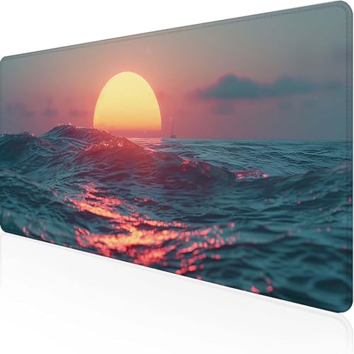 Sonnenuntergang Mauspad 800x400x3 mm, Gaming Mauspad Blau Unterlage Schreibtisch with Stitched Edges Wassxerdicht Non-Slip Rubber Base Desk Mat für Pc, Büro Gaming Zubehör Laptop, Geschenke P-H von JEPGFOU