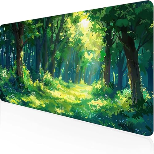 Wald Mauspad 800 x 300 x 3mm, Gaming Mauspad Grün Unterlage Schreibtisch with Stitched Edges Wassxerdicht Non-Slip Rubber Base Desk Mat für Pc, Büro Gaming Zubehör Laptop, Geschenke für Männer 9-N von JEPGFOU