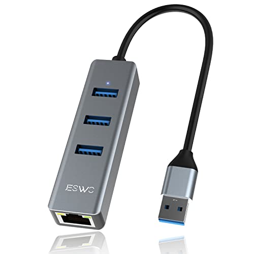 JESWO 4-in-1 USB-Hub Adapter USB Rj45 aus Aluminium mit RJ45 Gigabit LAN Port, 3 USB 3.0 Datenanschlüsse für Windows 10/8, Mac OS, iPad OS, Chrome OS, Linux Kernel 2.. 6.14 von JESWO
