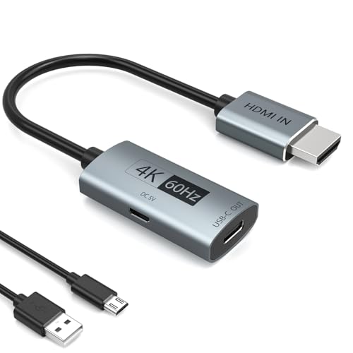 JESWO HDMI-Stecker auf USB-C-Buchse, Kabeladapter, 4K 60Hz HDMI-Quelle auf USB-C-Display, kompatibel mit Xreal Air, Microsoft Surface, PS5, Xbox, inklusive Micro-Netzkabel von JESWO