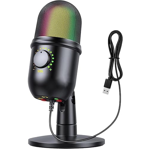 JESWO PC Gaming-Mikrofon, USB-Kondensatormikrofon mit RGB, Stummschaltung, Drehregelung der Lautstärke, In-Ohr-Monitor, Tischmikrofon für Computer, Spiele, Multimedia, Aufnahmen usw JESWO PC Gaming-Mikrofon, USB-Kondensatormikrofon mit RGB, Stummschaltung, Drehregelung der Lautstärke, In-Ohr-Monitor, Tischmikrofon für Computer, Spiele, Multimedia, Aufnahmen usw von JESWO