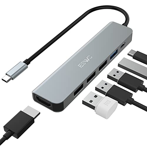 USB C Hub, JESWO 6 in 1 USB C Adapter mit 4K HDMI, 1 USB 3.0, 3 USB 2.0 und 100W PD kompatibel mit MacBook Pro/Air und andere Typ-C-Geräte von JESWO