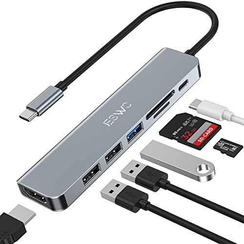 USB C Hub, JESWO 7 in 1 USB C Adapter mit 4K HDMI, 1 USB 3.0, 2 USB 2.0, SD/TF Kartenleser und 100W PD kompatibel mit MacBook Pro/Air und andere Typ-C-Geräte von JESWO