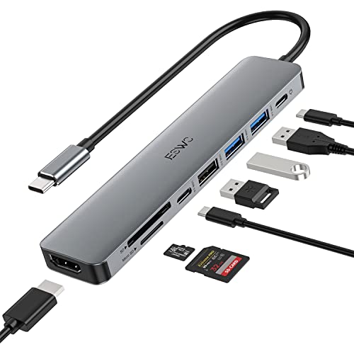 USB C Hub, JESWO 8-in-1 USB-C HDMI Hub mit Typ-C Datenanschluss, SD/Micro SD Kartenleser, 100W PD, 2 USB 3.0 1 USB 2.0, USB C Hub Multiport Adapter für MacBook Air/Pro M1, iPad Pro M2 von JESWO