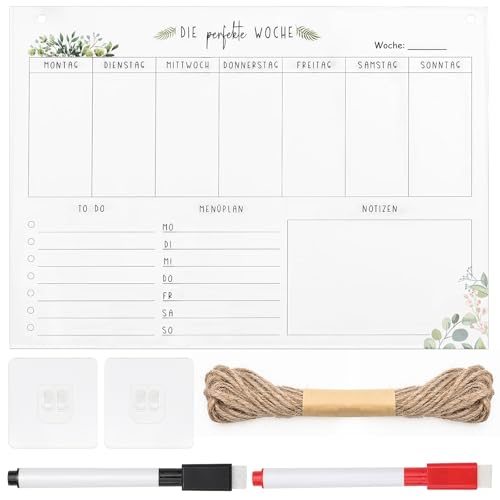 Wochenplaner Abwischbar zum Aufhängen A4 Essensplaner Woche Abwischbar Acrylglas Haushaltsplan Zuhause Menüplaner Wochenplaner Wand für Kühlschrank und Wände Kinder und Erwachsene von JETOP