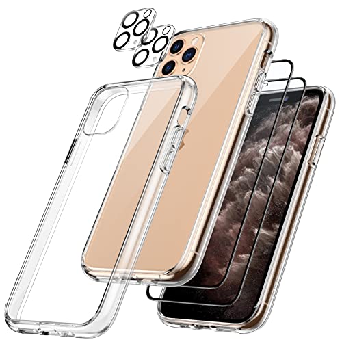 JETech 5 in 1 Hülle für iPhone 11 Pro 5,8 Zoll mit 2 Stück Schutzfolie und Kameraschutz, Nie Vergilbung, Full Screen Panzer Schutz Glas Folie Displayschutz, Stoßfest Handyhülle (Durchsichtig) von JETech