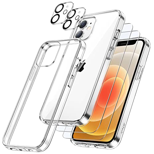 JETech 5 in 1 Hülle für iPhone 12 6,1 Zoll, mit 2 Stück Schutzfolie und Kameraschutz, Nie Vergilbung, Full Screen Panzer Schutz Glas Folie Displayschutz Kamera, Stoßfest Handyhülle (Durchsichtig) JETech 5 in 1 Hülle für iPhone 12 6,1 Zoll, mit 2 Stück Schutzfolie und Kameraschutz, Nie Vergilbung, Full Screen Panzer Schutz Glas Folie Displayschutz Kamera, Stoßfest Handyhülle (Durchsichtig) von JETech