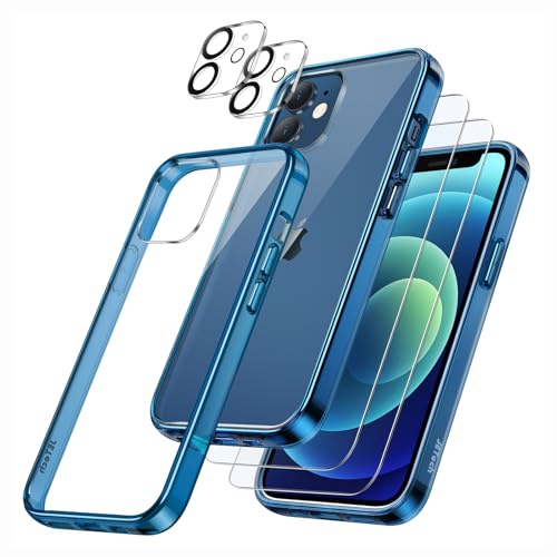 JETech 5 in 1 Hülle für iPhone 12 Mini 5,4 Zoll, mit 2 Stück Schutzfolie und 2 Stück Kameraschutz, Full Screen Panzer Schutz Glas Folie Displayschutz Kamera, Stoßfest Handyhülle (Navy) von JETech
