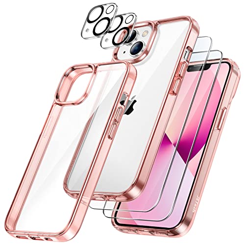 JETech 5 in 1 Hülle für iPhone 13 6,1 Zoll, mit 2 Stück Schutzfolie und 2 Stück Kameraschutz, Full Screen Panzer Schutz Glas Folie Displayschutz Kamera, Stoßfest Handyhülle (Roségold) von JETech