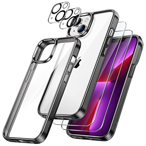JETech 5 in 1 Hülle für iPhone 13 6,1 Zoll, mit 2 Stück Schutzfolie und 2 Stück Kameraschutz, Full Screen Panzer Schutz Glas Folie Displayschutz Kamera, Stoßfest Handyhülle (Schwarz) von JETech