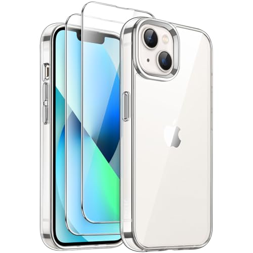JETech 3 in 1 Hülle für iPhone 13 6,1 Zoll mit 2 Stück Gehärtetes Glas Schutzfolie, Nicht Vergilbende Stoßfest Stoßfänger Handyhülle (Durchsichtig) von JETech