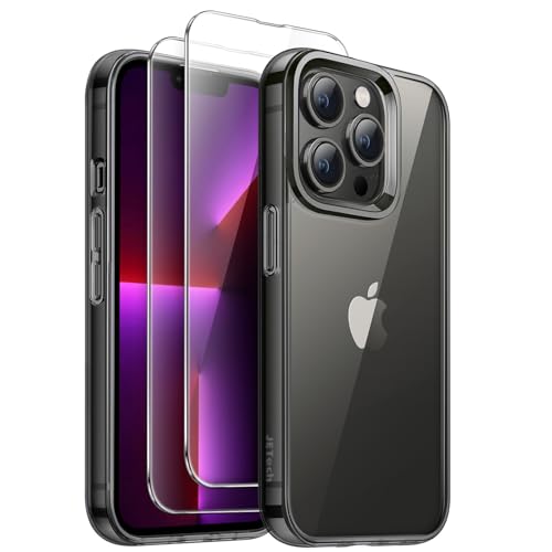 JETech 3 in 1 Hülle für iPhone 13 Pro 6,1 Zoll mit 2 Stück Gehärtetes Glas Schutzfolie, Nicht Vergilbende Stoßfest Stoßfänger Handyhülle (Schwarz) von JETech