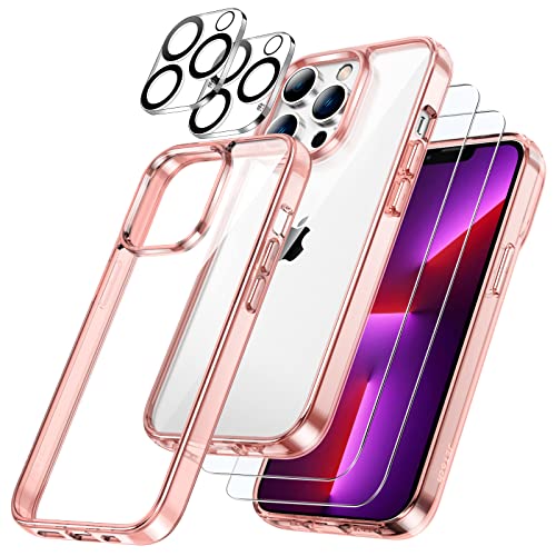 JETech 3 in 1 Hülle für iPhone 13 Pro Max 6,7 Zoll, mit 2 Stück Schutzfolie und 2 Stück Kameraschutz, Full Screen Panzer Schutz Glas Folie Displayschutz Kamera, Stoßfest Handyhülle (Roségold) von JETech