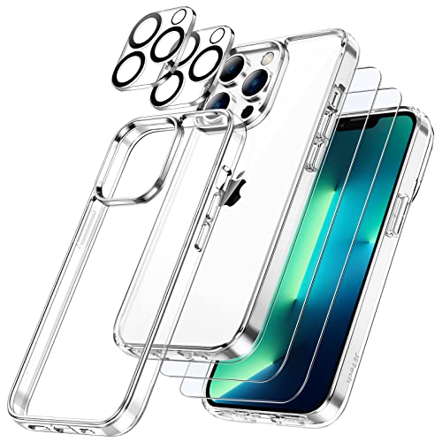 JETech 5 in 1 Hülle für iPhone 13 Pro Max 6,7 Zoll, mit 2 Stück Schutzfolie und Kameraschutz, Nie Vergilbung, Full Screen Panzer Schutz Glas Folie Displayschutz Kamera, Stoßfest (Durchsichtig) von JETech