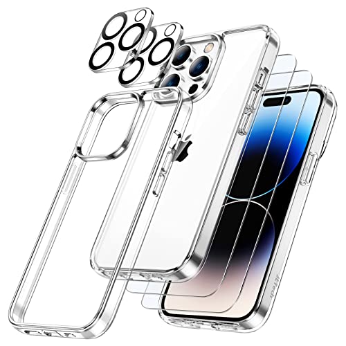 JETech 5 in 1 Hülle für iPhone 14 Pro 6,1 Zoll, 2 Schutzfolie und 2 Kameraschutz, Nie Vergilbung, Full Screen Panzer Schutz Glas Folie Displayschutz Kamera, Stoßfest Handyhülle (Durchsichtig) von JETech