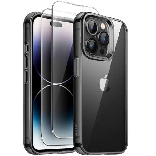 JETech 3 in 1 Hülle für iPhone 14 Pro Max 6,7 Zoll mit 2 Stück Gehärtetes Glas Schutzfolie, Nicht Vergilbende Stoßfest Stoßfänger Handyhülle (Schwarz) von JETech