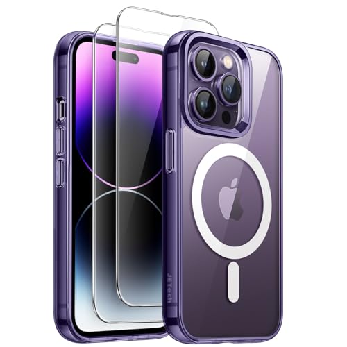 JETech 3 in 1 Magnetische Hülle für iPhone 14 Pro 6,1 Zoll mit 2 Stück Gehärtetes Glas Schutzfolie, Kompatibel mit MagSafe, Stoßfest Stoßfänger Handyhülle (Dunkellila) von JETech