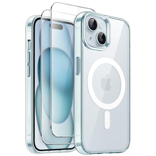 JETech 3 in 1 Magnetische Hülle für iPhone 15 6,1 Zoll mit 2 Stück Gehärtetes Glas Schutzfolie, Kompatibel mit MagSafe, Stoßfest Stoßfänger Handyhülle (Blau) von JETech