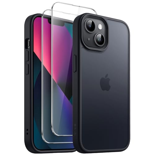 JETech 3 in 1 Matt Hülle für iPhone 13 6,1 Zoll mit 2 Stück Gehärtetes Glas Schutzfolie, Transluzente Gefrostete Stoßfest Telefon Abdeckung (Schwarz) von JETech