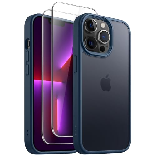 JETech 3 in 1 Matt Hülle für iPhone 13 Pro 6,1 Zoll mit 2 Stück Gehärtetes Glas Schutzfolie, Transluzente Gefrostete Stoßfest Telefon Abdeckung (Sturmblau) von JETech