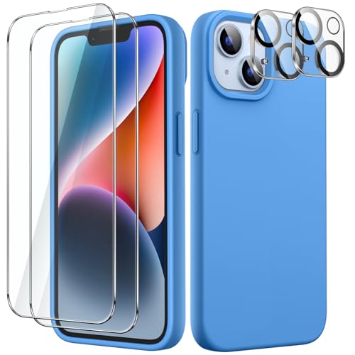 JETech 3 in 1 Silikon Hülle für iPhone 14 6,1 Zoll, mit 2 Stück Schutzfolie und Kameraschutz, Full Screen Panzer Schutz Glas Folie Displayschutz Kamera, Stoßfest Handyhülle (Blau) von JETech