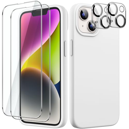 JETech 5 in 1 Silikon Hülle für iPhone 14 Plus 6,7 Zoll, mit 2 Stück Schutzfolie und Kameraschutz, Full Screen Panzer Schutz Glas Folie Displayschutz Kamera, Stoßfest Handyhülle (Polarstern) von JETech