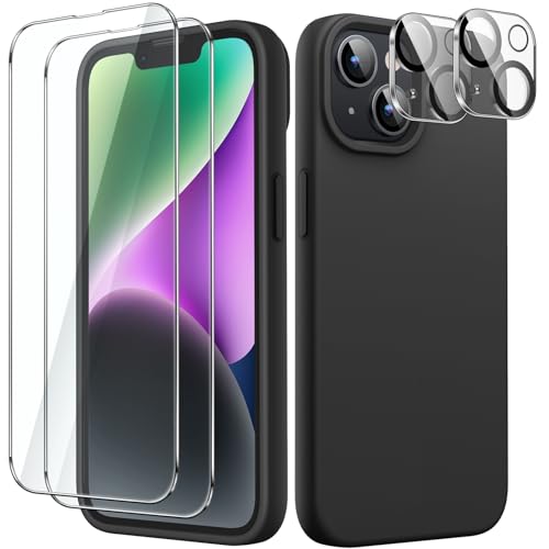 JETech 3 in 1 Silikon Hülle für iPhone 14 Plus 6,7 Zoll, mit 2 Stück Schutzfolie und Kameraschutz, Full Screen Panzer Schutz Glas Folie Displayschutz Kamera, Stoßfest Handyhülle (Schwarz) von JETech