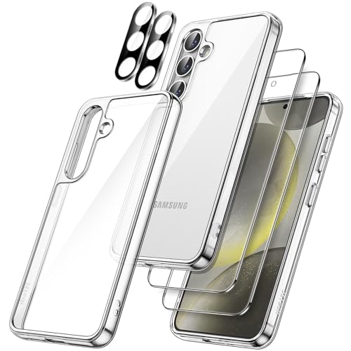 JETech 5 in 1 Hülle für Samsung Galaxy S24+ / S24 Plus 5G mit 2 Stück Jeweils Gehärtete Glas Schutzfolie und Kameraschutz, Nicht Vergilben Stoßfeste Stoßfänger Handyhülle (Durchsichtig) von JETech