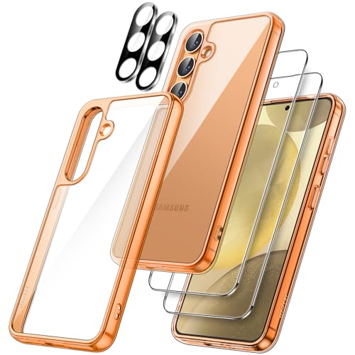 JETech 5 in 1 Hülle für Samsung Galaxy S24+ / S24 Plus 5G mit 2 Stück Jeweils Gehärtete Glas Schutzfolie und Kameraschutz, Nicht Vergilben Stoßfeste Stoßfänger Handyhülle (Sandstone Orange) von JETech
